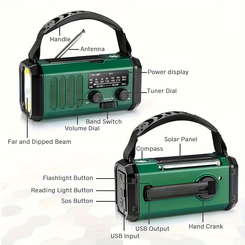 StormMate X10 Radio d'urgence avec batterie externe de 10 000 mAh | Solaire, Manivelle & USB-C | Lumière LED, Alarme SOS & Boussole | AM/FM/NOAA