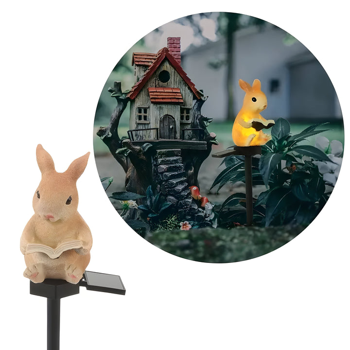 Fabelux Lampe de jardin solaire Lapin | Lapin décoratif lecteur avec LED | Résistant aux intempéries & capteur crépusculaire | Résine synthétique