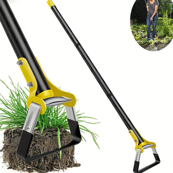 TerraTri Houe de Jardin | Tête triangulaire en acier inoxydable | Poignée ergonomique | Noir-Jaune