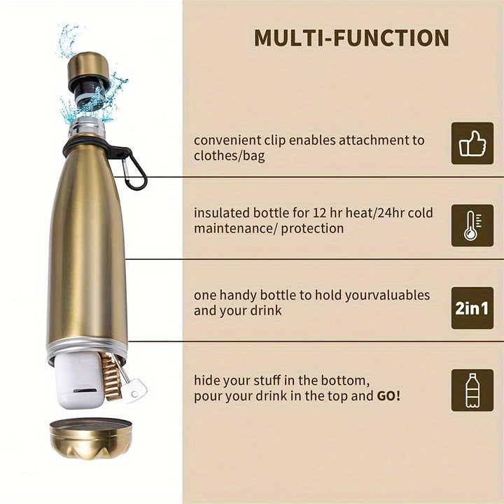 Bouteille Isolante VaultBottle Smart | Avec compartiment secret | 12h chaud & 24h froid | Acier inoxydable | 450 ml | 27×7 cm