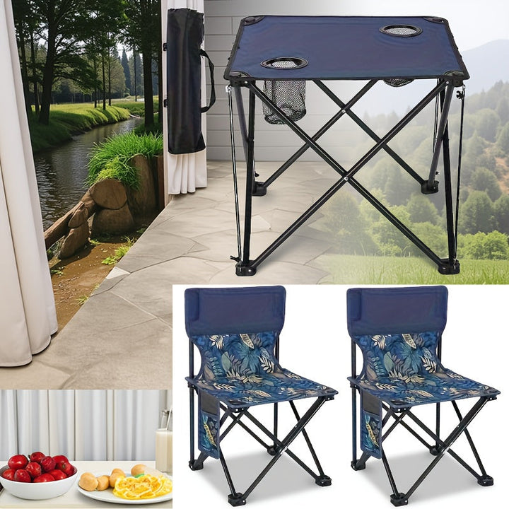 Groupe de sièges de jardin pliable Campafleur | 2 chaises & 1 table | Motif floral | Portable & Résistant aux intempéries