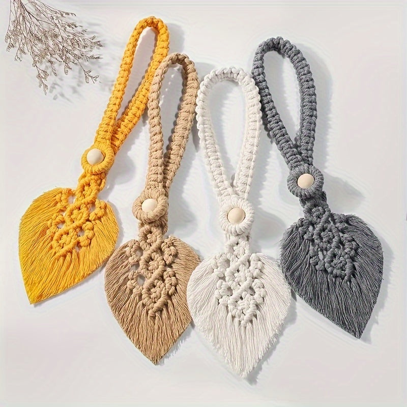 Support de rideau Boho KNOTANA | Set de 2 | Tissé à la main en 100 % coton | 45 cm | Style macramé
