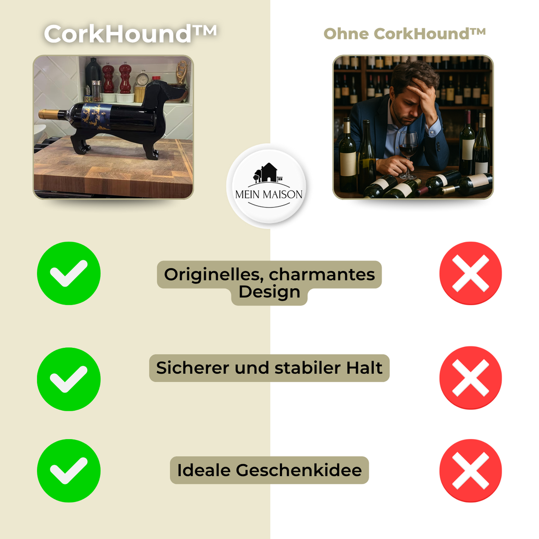 Support de bouteille de vin Dackel CorkHound | Design original | Stable & décoratif | Pour 375–500 ml