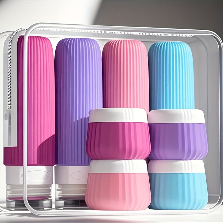 Set de bouteilles de voyage Travilo | Étanche & approuvé par la TSA | Avec trousse transparente et flexible | Silicone