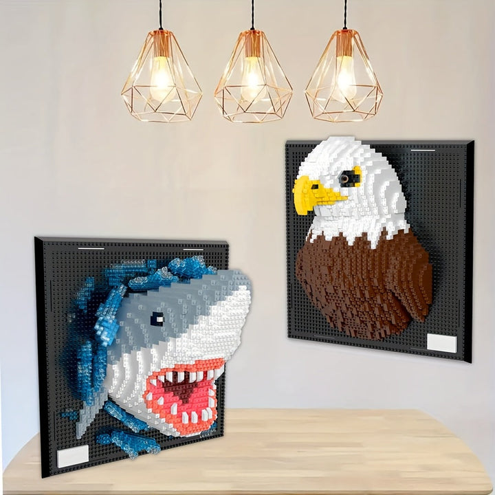 BrickVista 3D Art mural Set | Requin & Aigle | 2000 Blocs | Plastique ABS | 24,5 × 24,5 cm