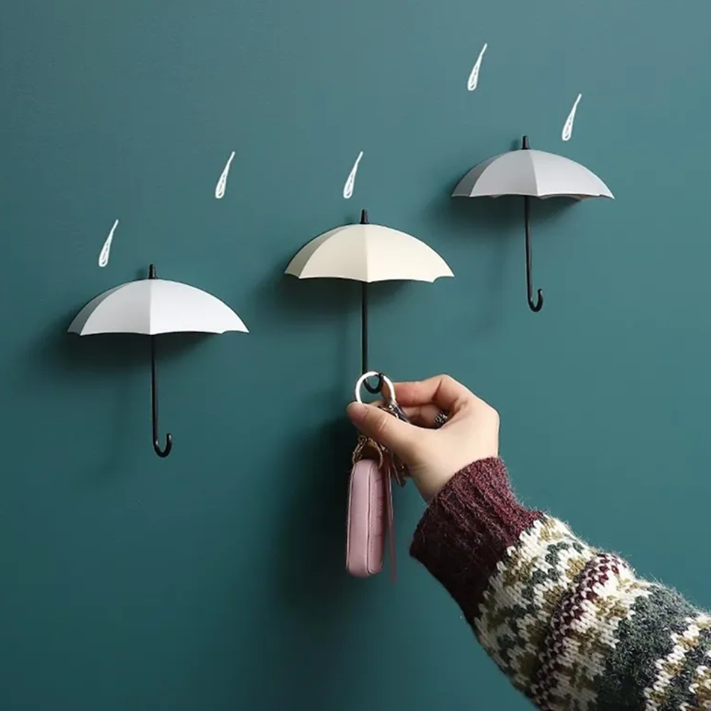 Crochets Muraux Umbrello | Design Parapluie | Autocollant & Sans Perçage | Set de 3 Pastel/Neutre