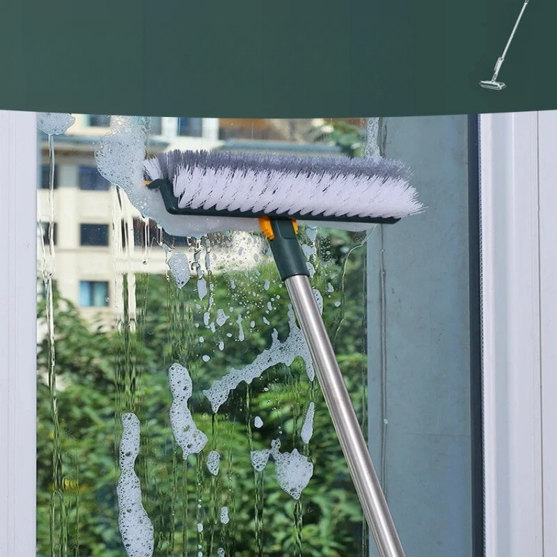 Glazora DuoBrush Brosse de nettoyage | 2-en-1 pour sols & fenêtres | Avec tête rotative & manche télescopique | Propreté sans effort
