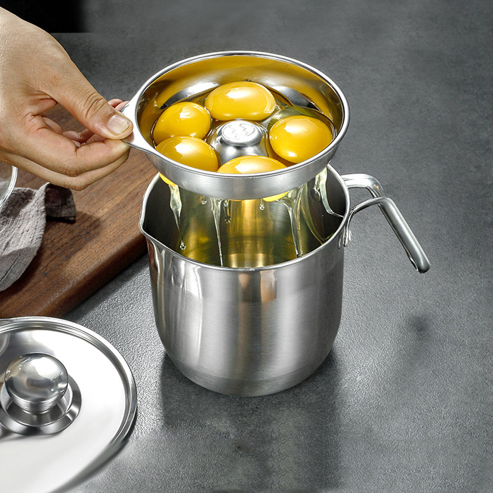 Séparateur d'œufs EGGSELLO | En acier inoxydable 304 | Avec couvercle | Hygiénique et compatible lave-vaisselle | 13×7×2,8 cm / 17×8×3 cm