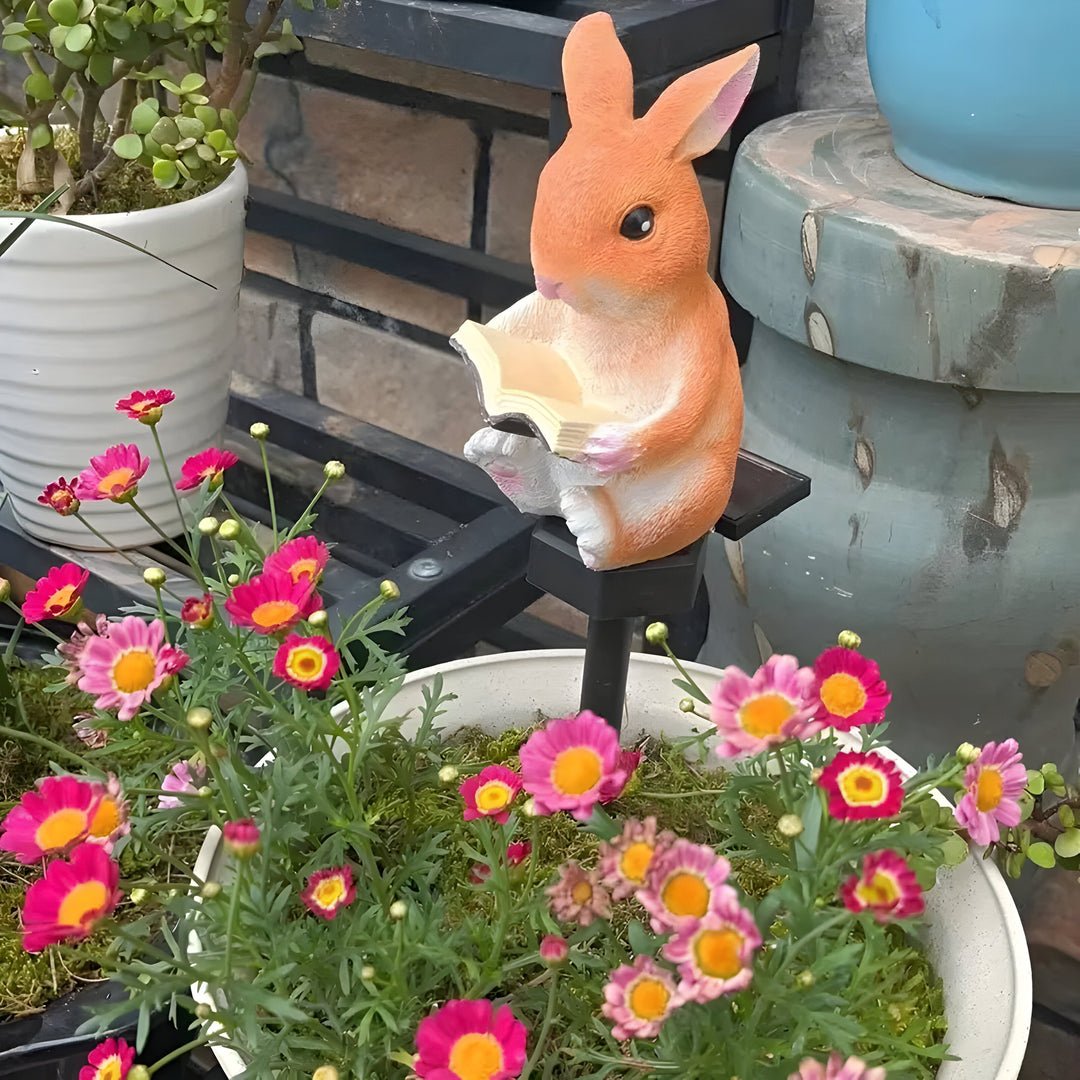 Fabelux Lampe de jardin solaire Lapin | Lapin décoratif lecteur avec LED | Résistant aux intempéries & capteur crépusculaire | Résine synthétique
