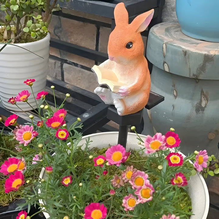 Fabelux Lampe de jardin solaire Lapin | Lapin décoratif lecteur avec LED | Résistant aux intempéries & capteur crépusculaire | Résine synthétique