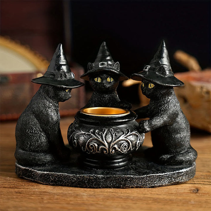 MystiCats | Porte-bougie avec 3 chats sorcières | Design magique | Décoration Halloween