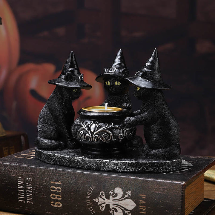 MystiCats | Porte-bougie avec 3 chats sorcières | Design magique | Décoration Halloween