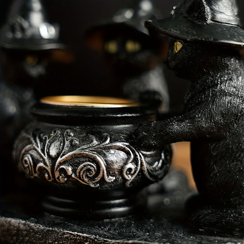 MystiCats | Porte-bougie avec 3 chats sorcières | Design magique | Décoration Halloween