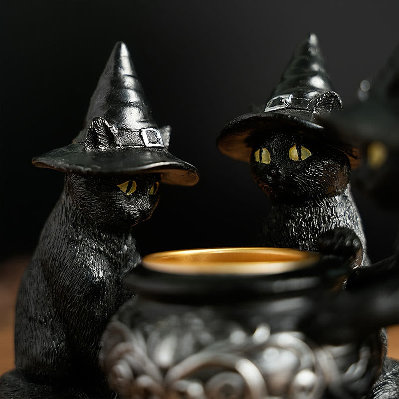 MystiCats | Porte-bougie avec 3 chats sorcières | Design magique | Décoration Halloween