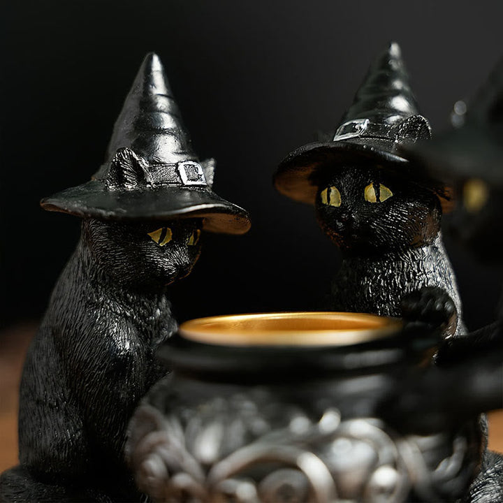 MystiCats | Porte-bougie avec 3 chats sorcières | Design magique | Décoration Halloween