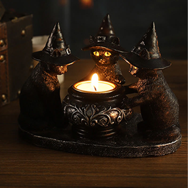 MystiCats | Porte-bougie avec 3 chats sorcières | Design magique | Décoration Halloween