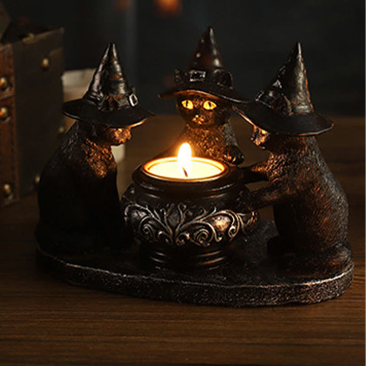 MystiCats | Porte-bougie avec 3 chats sorcières | Design magique | Décoration Halloween