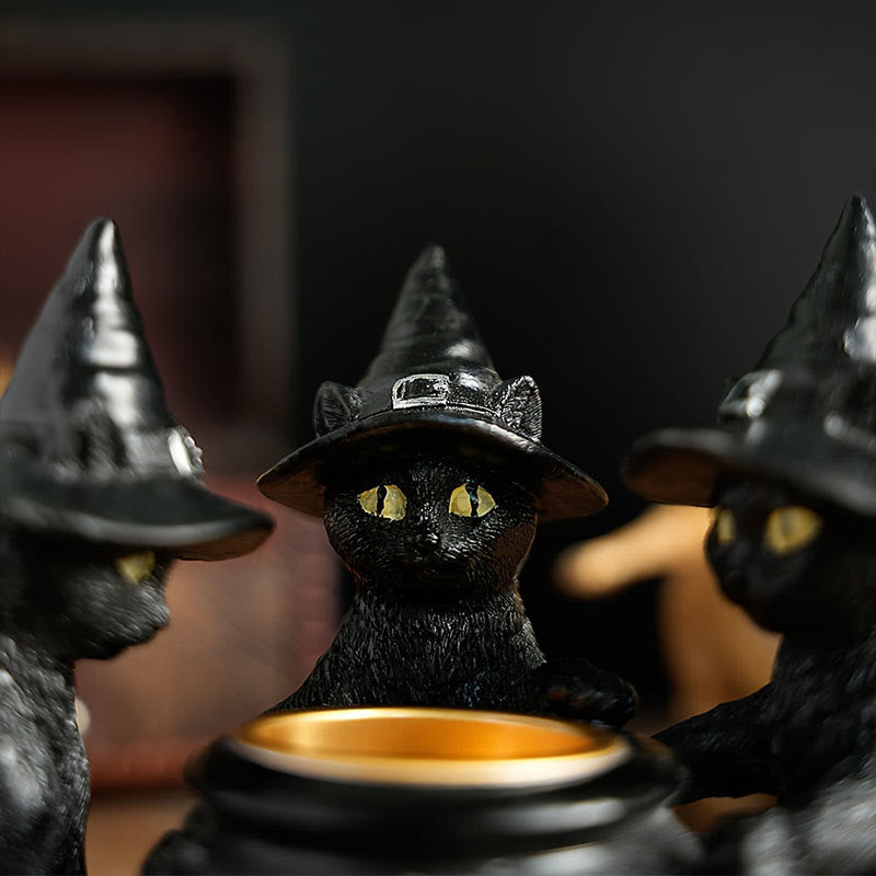 MystiCats | Porte-bougie avec 3 chats sorcières | Design magique | Décoration Halloween