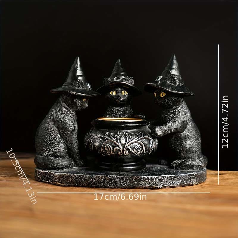 MystiCats | Porte-bougie avec 3 chats sorcières | Design magique | Décoration Halloween