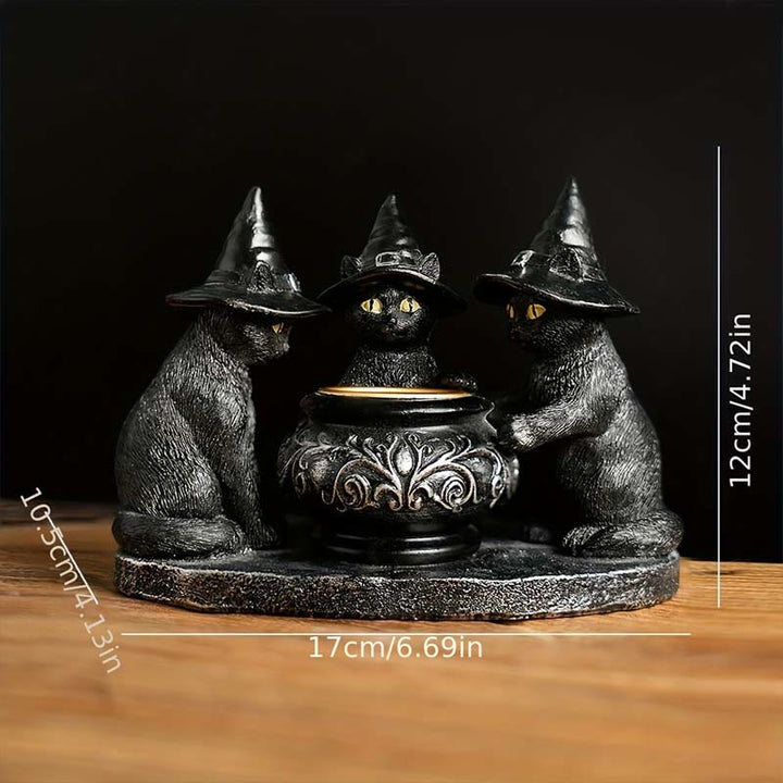 MystiCats | Porte-bougie avec 3 chats sorcières | Design magique | Décoration Halloween