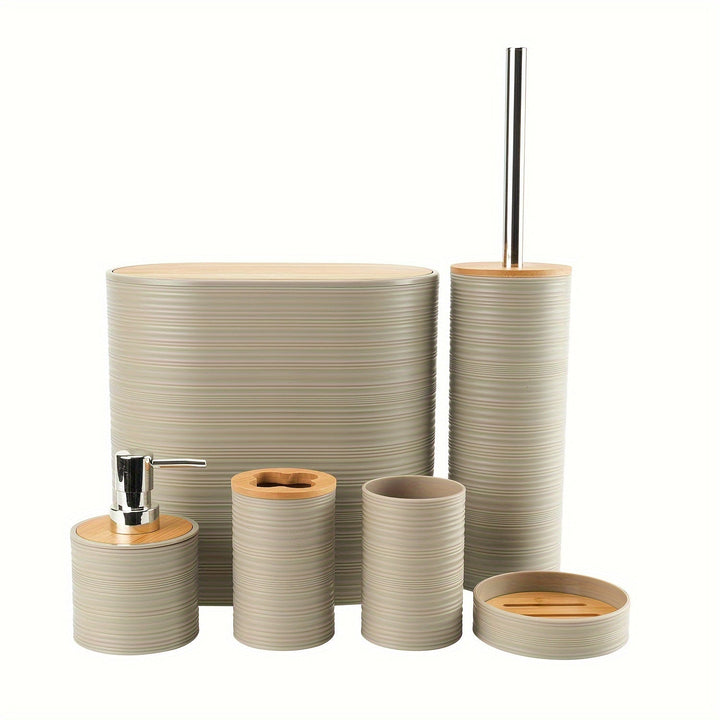 Ensemble d'accessoires de salle de bain BAMNOVA | 6 pièces | Avec couvercles en bambou | Moderne & Naturel