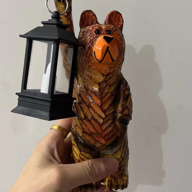 Luminara Ours Solaire | Sculpté à la main en résine | Lanterne avec effet de clignotement de bougie | Résistant aux intempéries