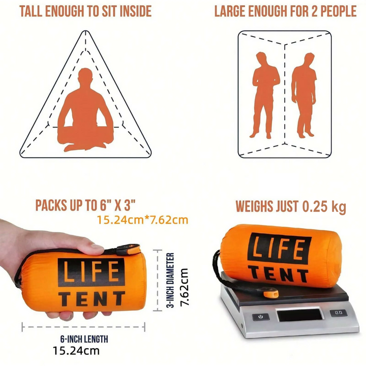 Tente de secours DuoShelter | Ultra légère & Imperméable | Couche intérieure réfléchissante | Pour 2 personnes