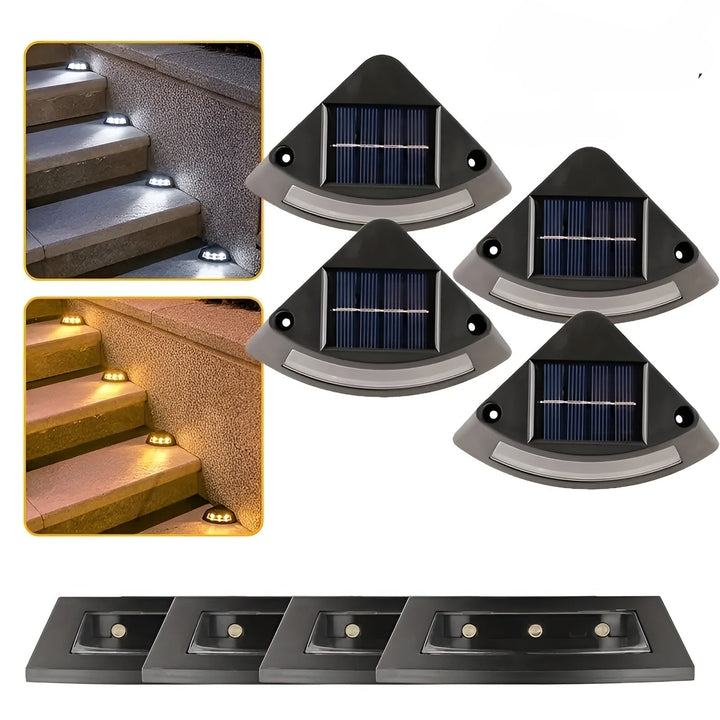 Solora Lampes solaires d'escalier 4 pièces | Résistantes aux intempéries & sans fil | Blanc chaud & blanc froid | Durée d'éclairage 8–10h