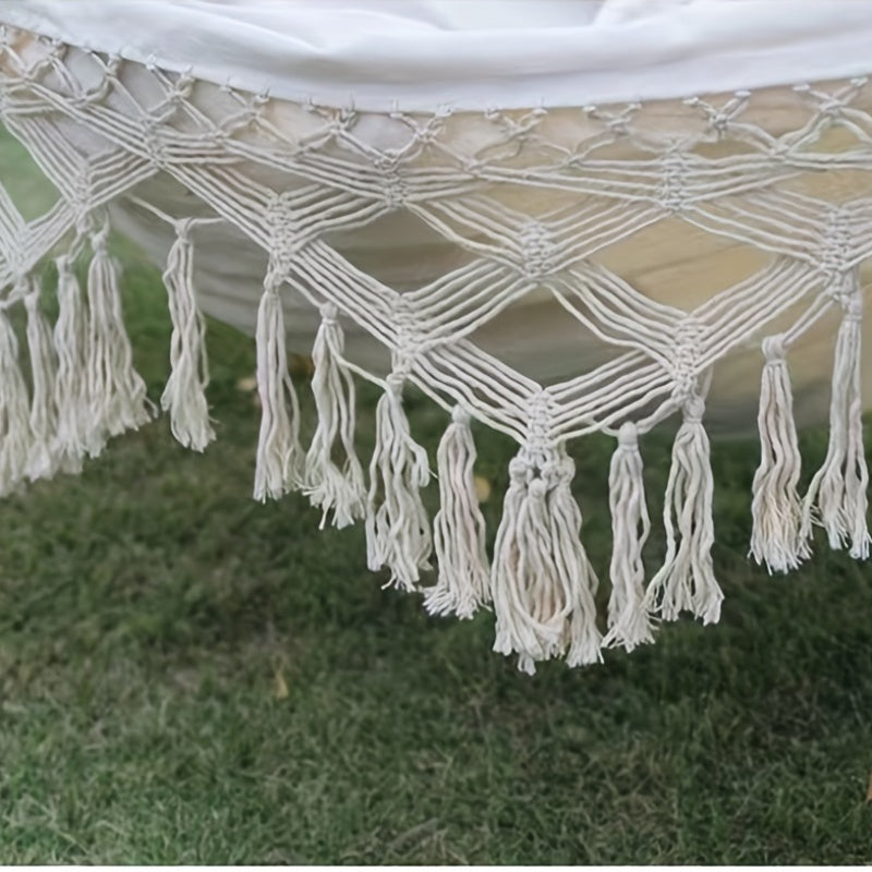 Hamac Boho Lunaria Breeze | Avec pompons et rayures | Coton | Pour 2 personnes | Capacité de 43 à 54 kg