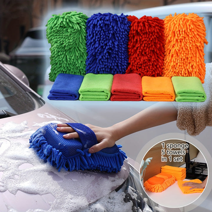 GlanzWerk Kit de nettoyage auto 6 pièces | Microfibre & Chenille | Sans rayures & Super absorbant | Pour voiture & maison