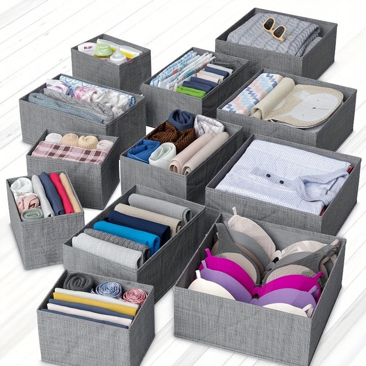 KidyTidy Ensemble de 12 Organisateurs de Tiroirs pour Chambre d'Enfant | Respirant & Pliable | Tissu Non-Tissé | Gris Clair avec Blanc