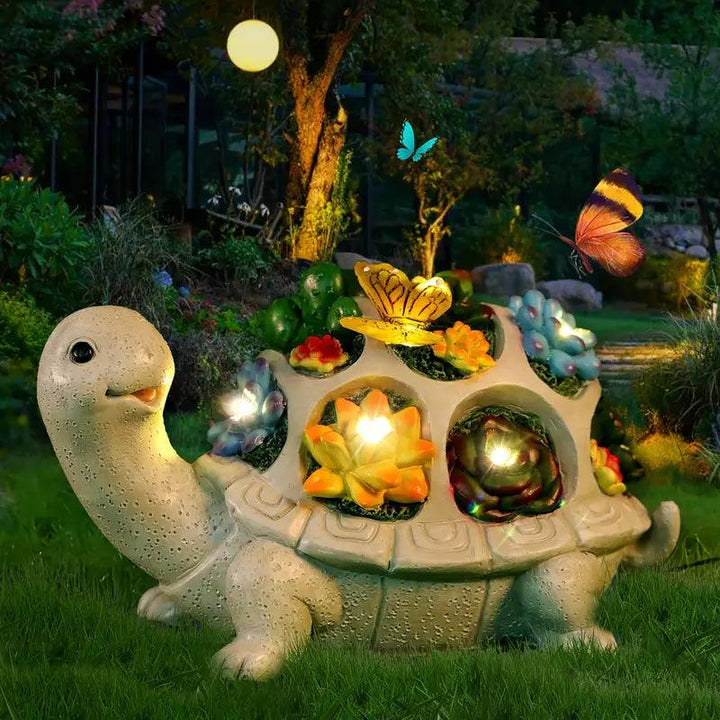 Solaro Turtle Garden | Statue de tortue solaire avec LED et succulentes | Pour jardin, terrasse et balcon