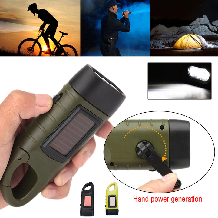 Lampe de poche solaire Solavix | Fonctionnement à manivelle & solaire | Robuste & compact | Lampe de secours LED pour l'extérieur & les urgences