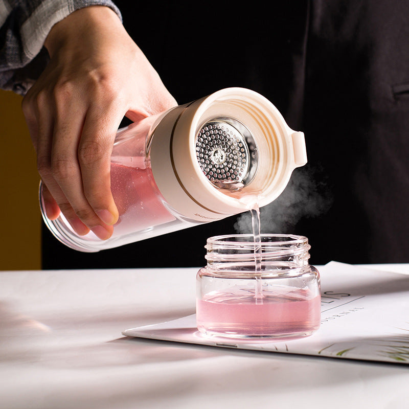 ThermoLeaf Bouteille de Thé en Verre à Double Paroi | 400–450 ml | Avec Filtre en Acier Inoxydable & Poignée de Transport | Étanche & Résistant à la Chaleur