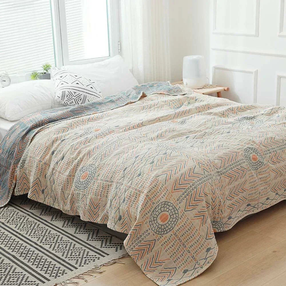 Mandoria Couverture Réversible Boho | Design Mandala | Utilisable des Deux Côtés & Douce au Toucher | 150×200 cm / 200×230 cm
