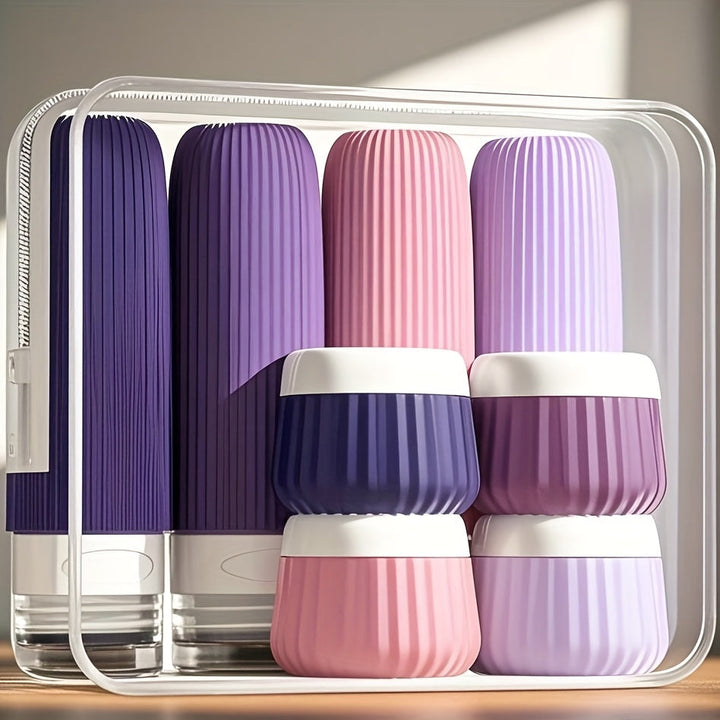 Set de bouteilles de voyage Travilo | Étanche & approuvé par la TSA | Avec trousse transparente et flexible | Silicone