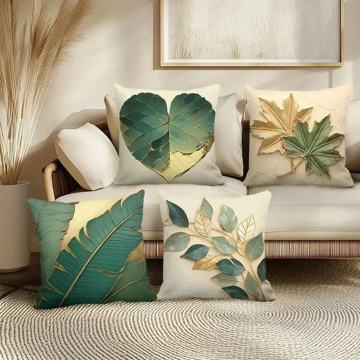 Housses de coussin 4 pièces | Design vintage feuilles | 45x45 cm | Polyester doux