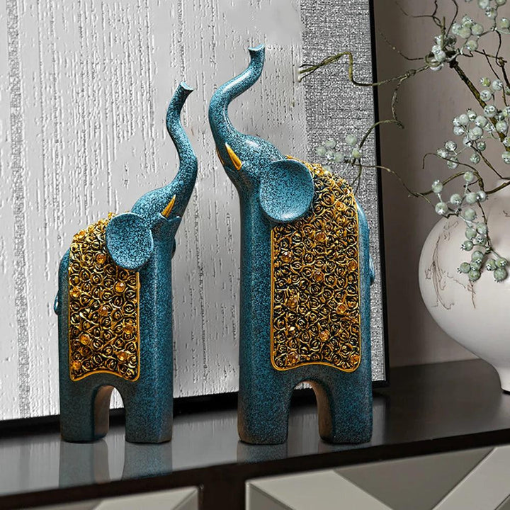 Figurines déco Éléphants 2 pièces | Design Rétro | Résine | 13x8x30 cm