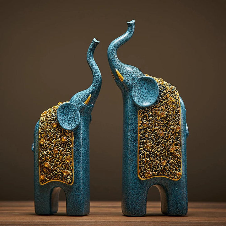 Figurines déco Éléphants 2 pièces | Design Rétro | Résine | 13x8x30 cm
