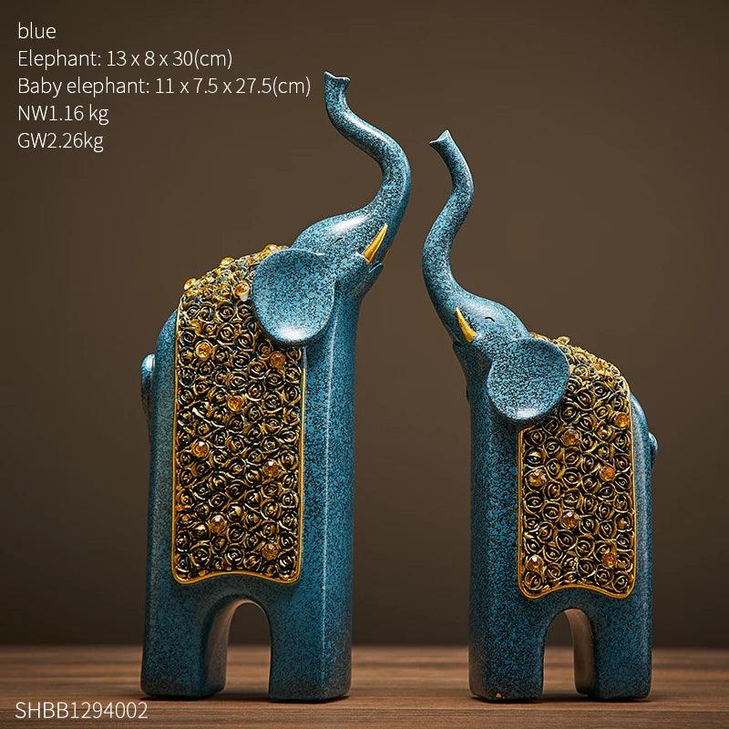 Figurines déco Éléphants 2 pièces | Design Rétro | Résine | 13x8x30 cm