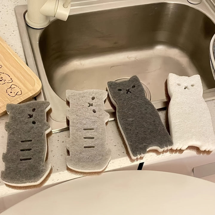 Ensemble d'éponges pour chats Pawlina 4 pièces | Sans rayures & Réutilisable | Pour la cuisine & le ménage | Matériau en mousse haute densité