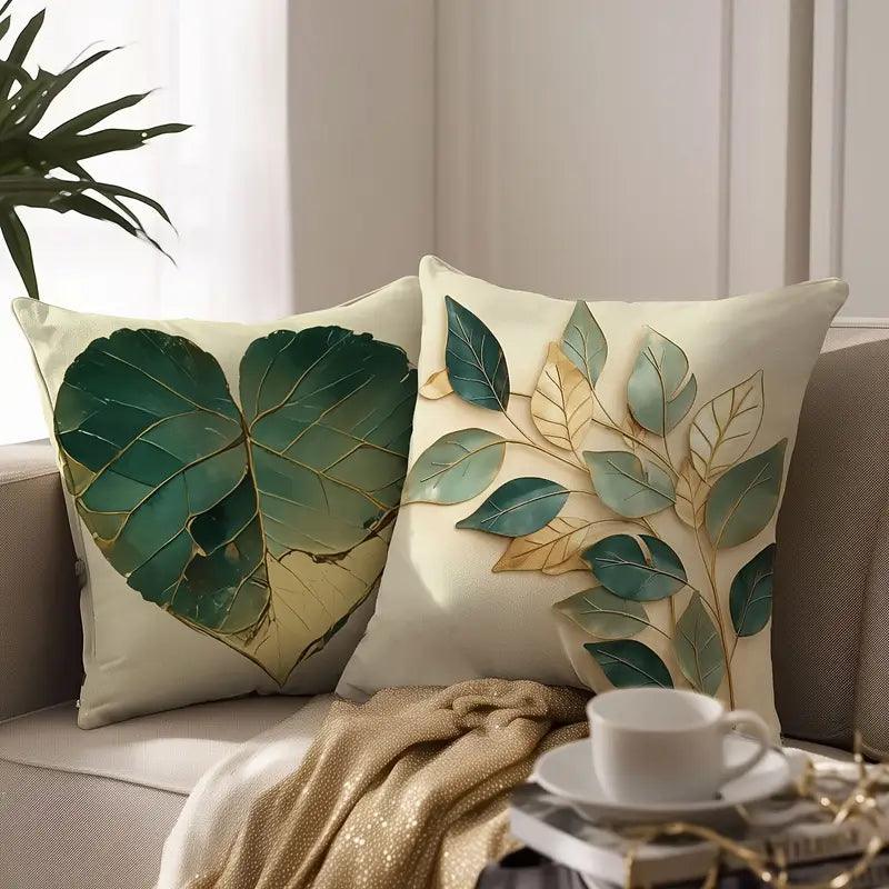 Housses de coussin 4 pièces | Design vintage feuilles | 45x45 cm | Polyester doux