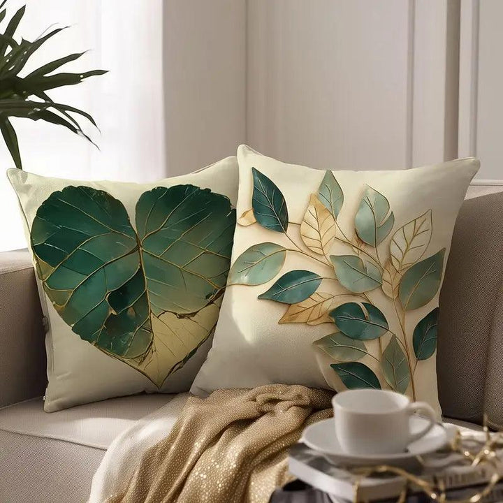 Housses de coussin 4 pièces | Design vintage feuilles | 45x45 cm | Polyester doux