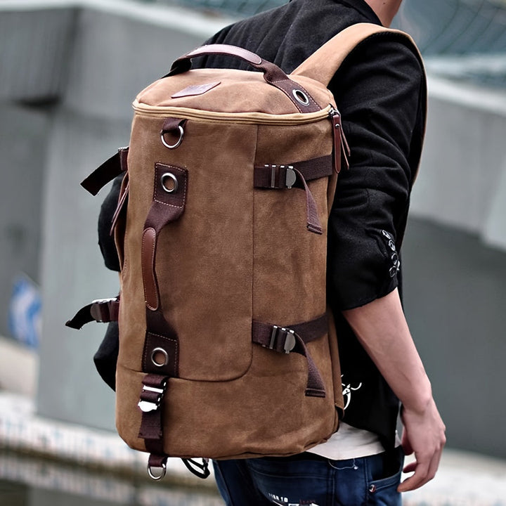 Trekavor Sac à dos pour hommes en toile | Avec détails en cuir | Grand espace de rangement & poches zippées | Bretelles réglables