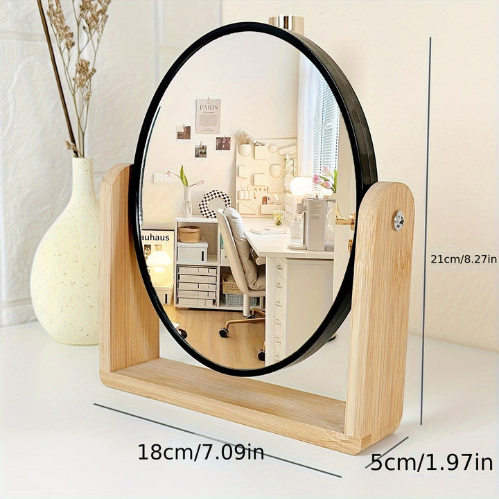 Miroir cosmétique pivotant Miravelle avec agrandissement | Cadre en bois et verre | 21×18×5 cm | Utilisable des deux côtés | Compact et élégant