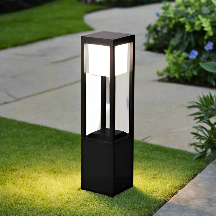 Lampe solaire LUXANO Cube | 60 cm de hauteur | Lumière LED blanc chaud | Étanche IP54 | Éclairage extérieur durable
