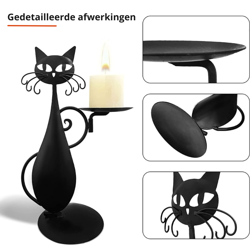 Bougeoir NoctiCat | Design Vintage Chat | Fer Noir | Protecteur & Élégant
