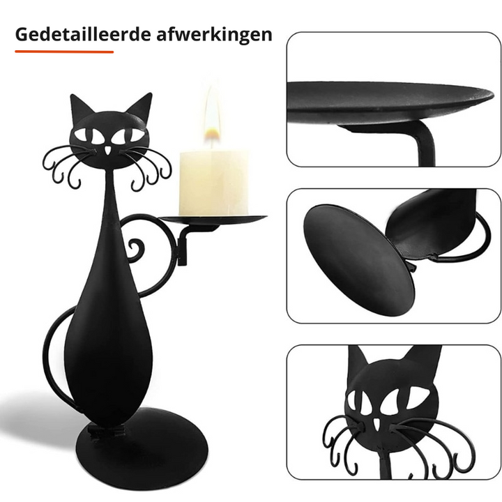Bougeoir NoctiCat | Design Vintage Chat | Fer Noir | Protecteur & Élégant