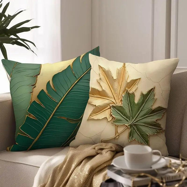 Housses de coussin 4 pièces | Design vintage feuilles | 45x45 cm | Polyester doux