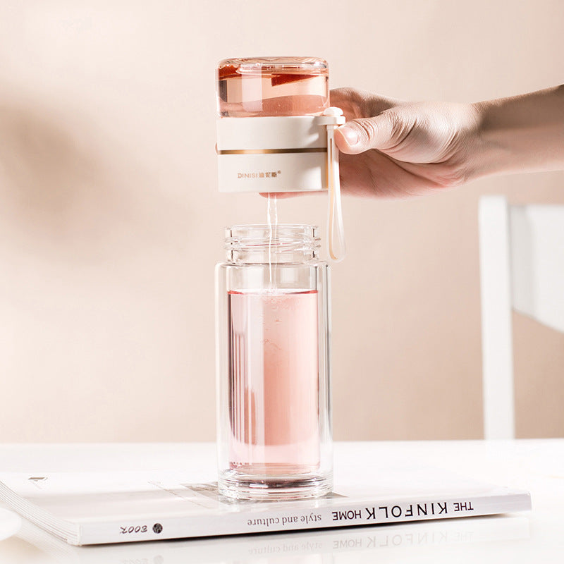ThermoLeaf Bouteille de Thé en Verre à Double Paroi | 400–450 ml | Avec Filtre en Acier Inoxydable & Poignée de Transport | Étanche & Résistant à la Chaleur